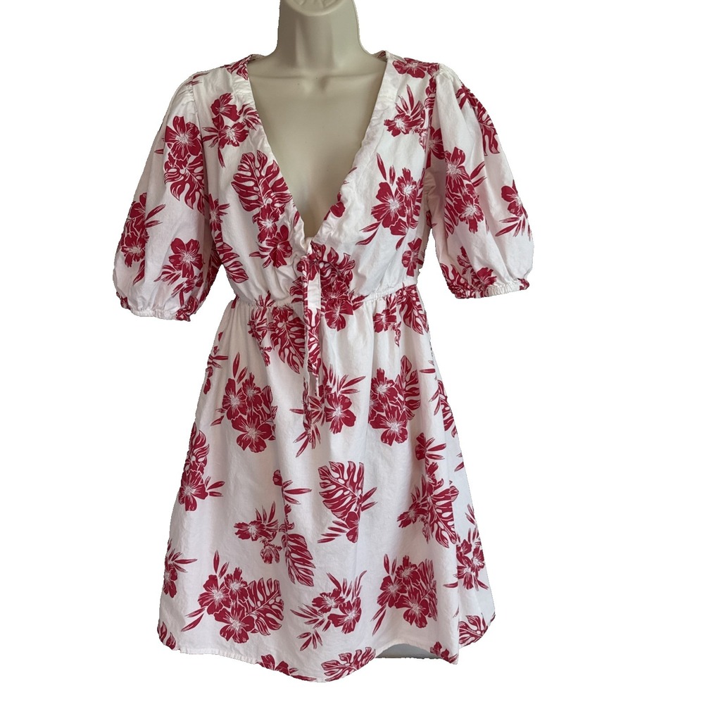 Sim & Sam Y2K Puff Sleeve V-Neck Mini Dress Floral Fairy Cottagecore Feminine